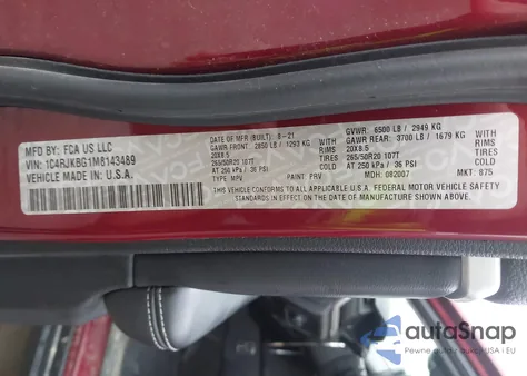 2021 Jeep Grand Cherokee L Limited 4X4 из США, поврежденный, VIN 1C4RJKBG1M8143489